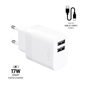Zestaw FIXED ładowarka sieciowa 17W z 2xUSB-A i przewodem USB-A/C, biała