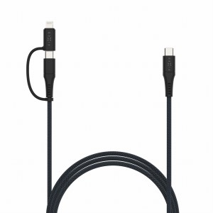 FIXED przewód 2w1 USB-C/C + Lightning, 3m, grafitowy